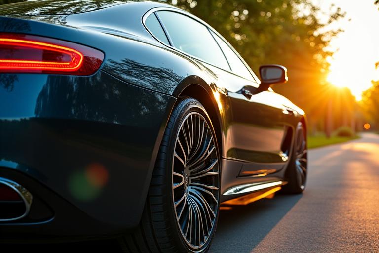 Vue inspirante d'un véhicule propre et brillant dans un environnement naturel luxuriant, symbolisant la passion automobile et l'engagement écologique d'Orbita Lavage.