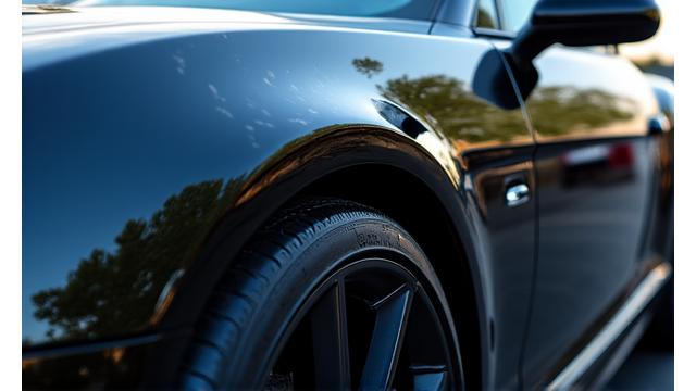 Voiture noire brillante après un lavage extérieur prestige Orbita Lavage
